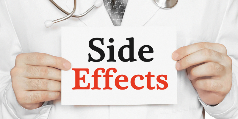 A doctor holding a sign that says side effects