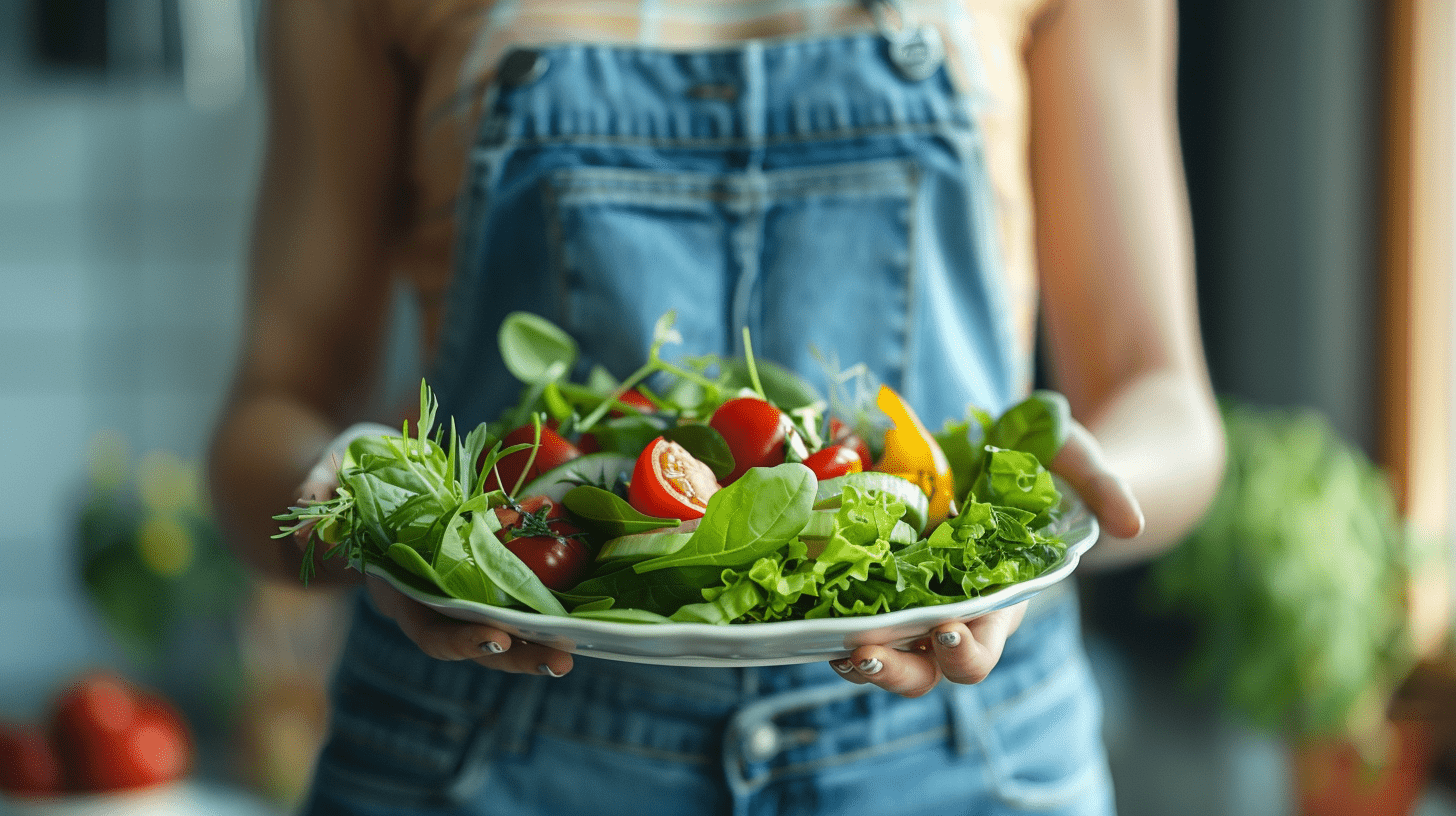 Woman holding a plate of salad