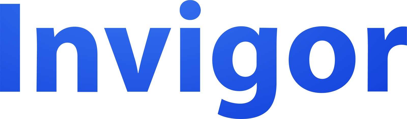 Blue text on a transparent background spelling the word Invigor in a bold, sans-serif font.