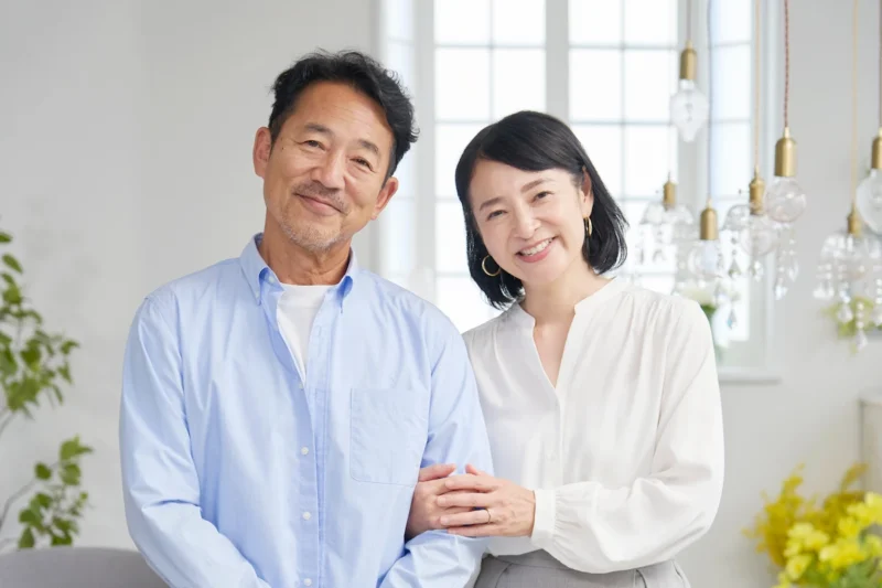 Middle aged couple looking happy