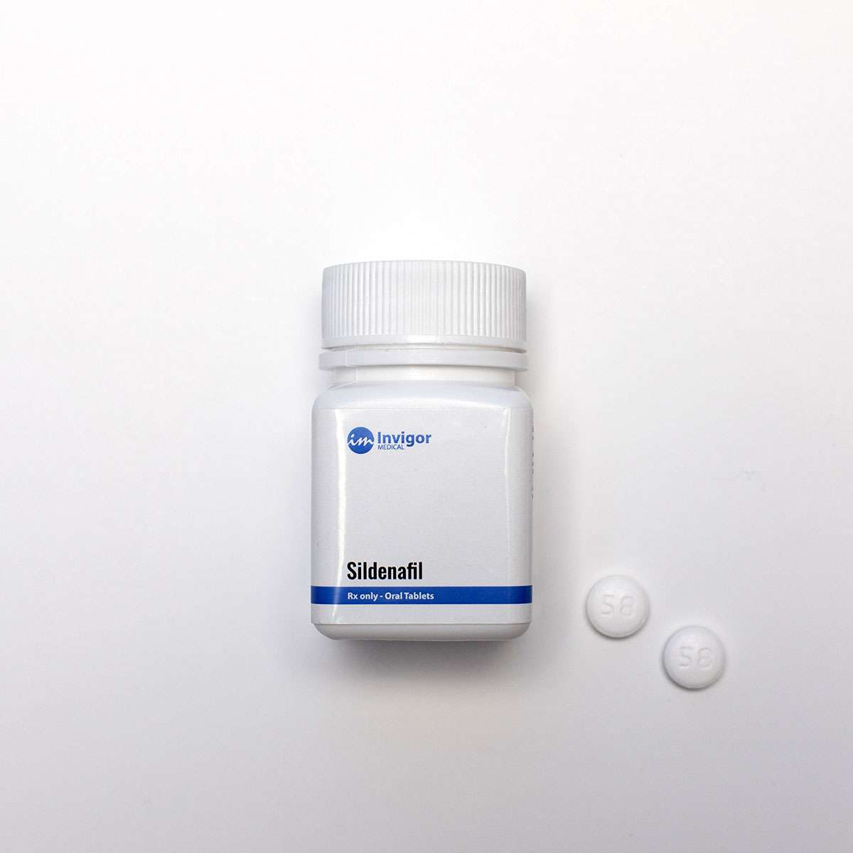 Sildenafil Bottle with Two Tablets
