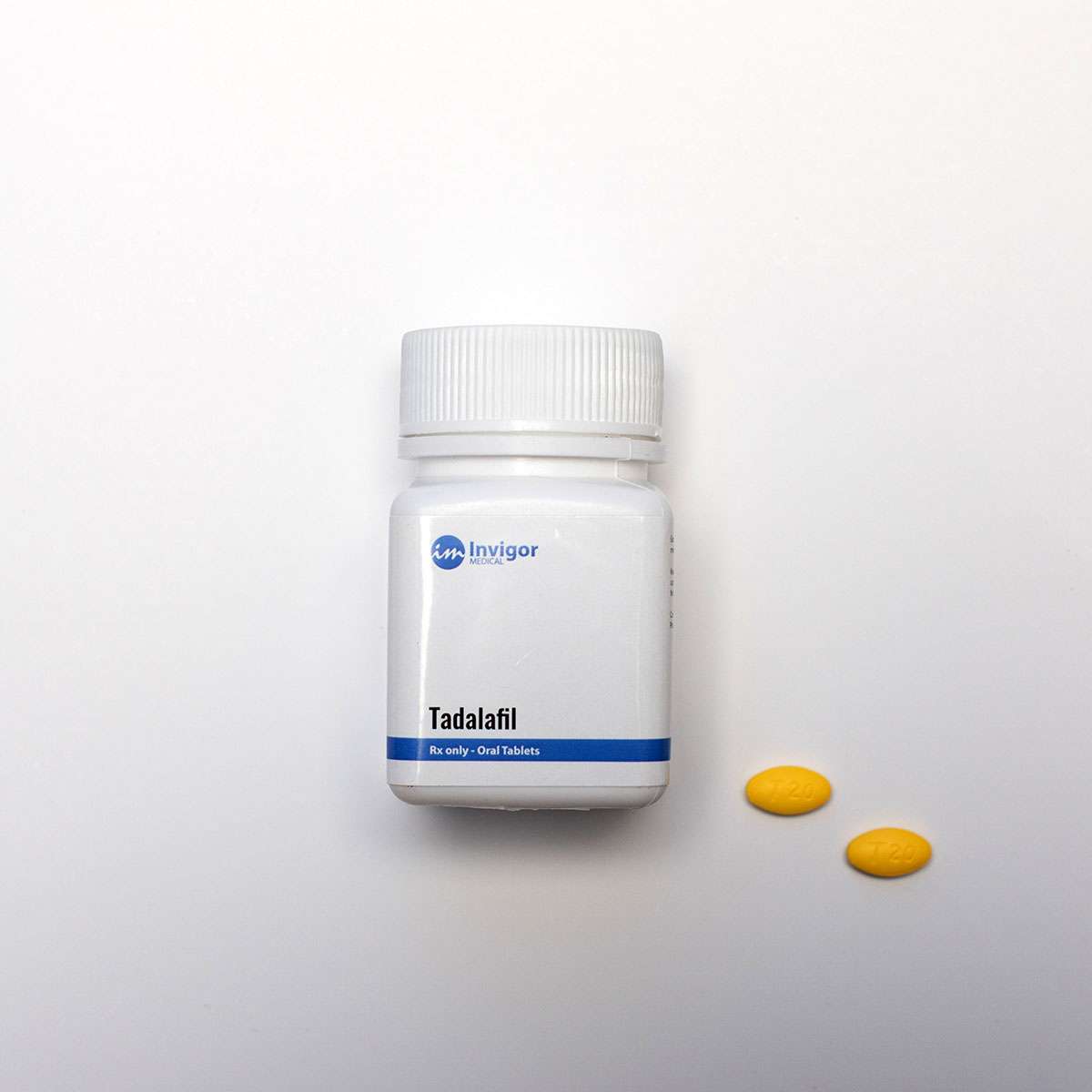 Tadalafil Bottle with Two Tablets